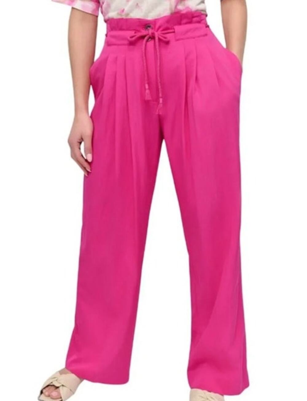 DKNY Women's Tie-Front Wide-Leg Pants in Vivid Pink
